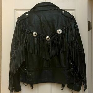 Leather fringe jacket
Size small/medium